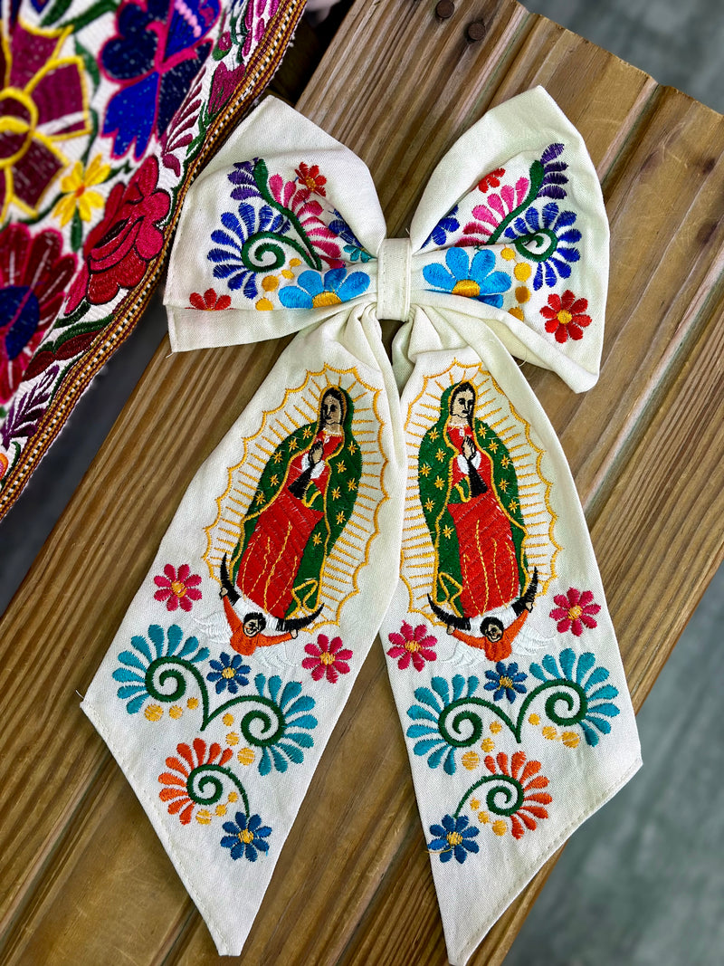 Virgen Mexican Bordado Bow Clips Long