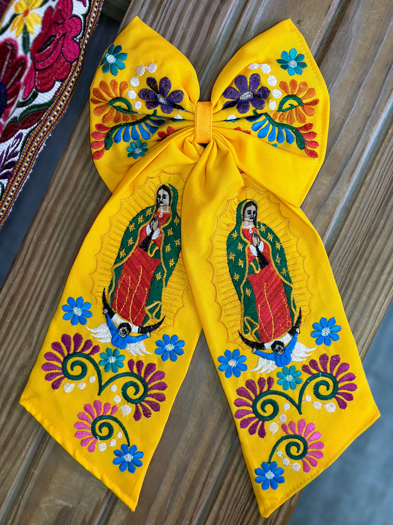 Virgen Mexican Bordado Bow Clips Long