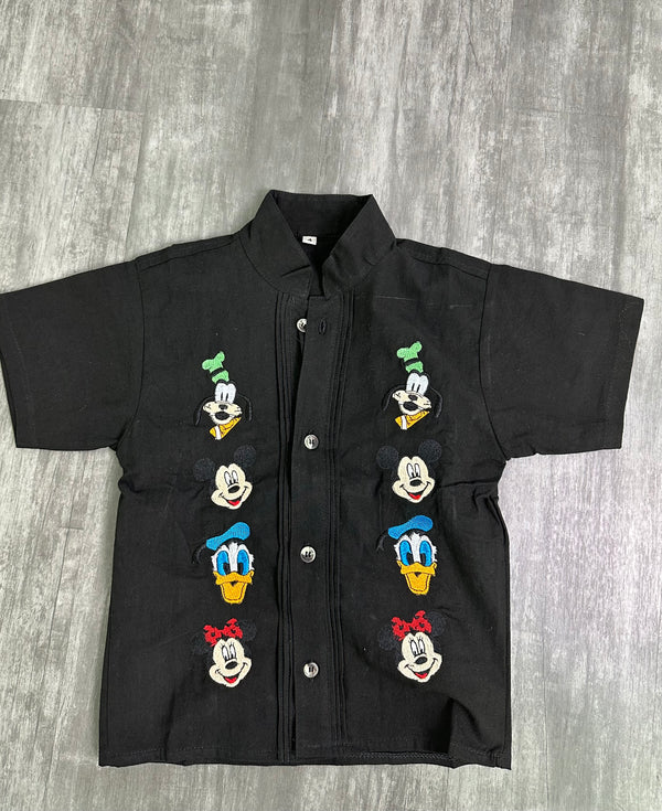 Disney Embroidered Guayabera Kids Black