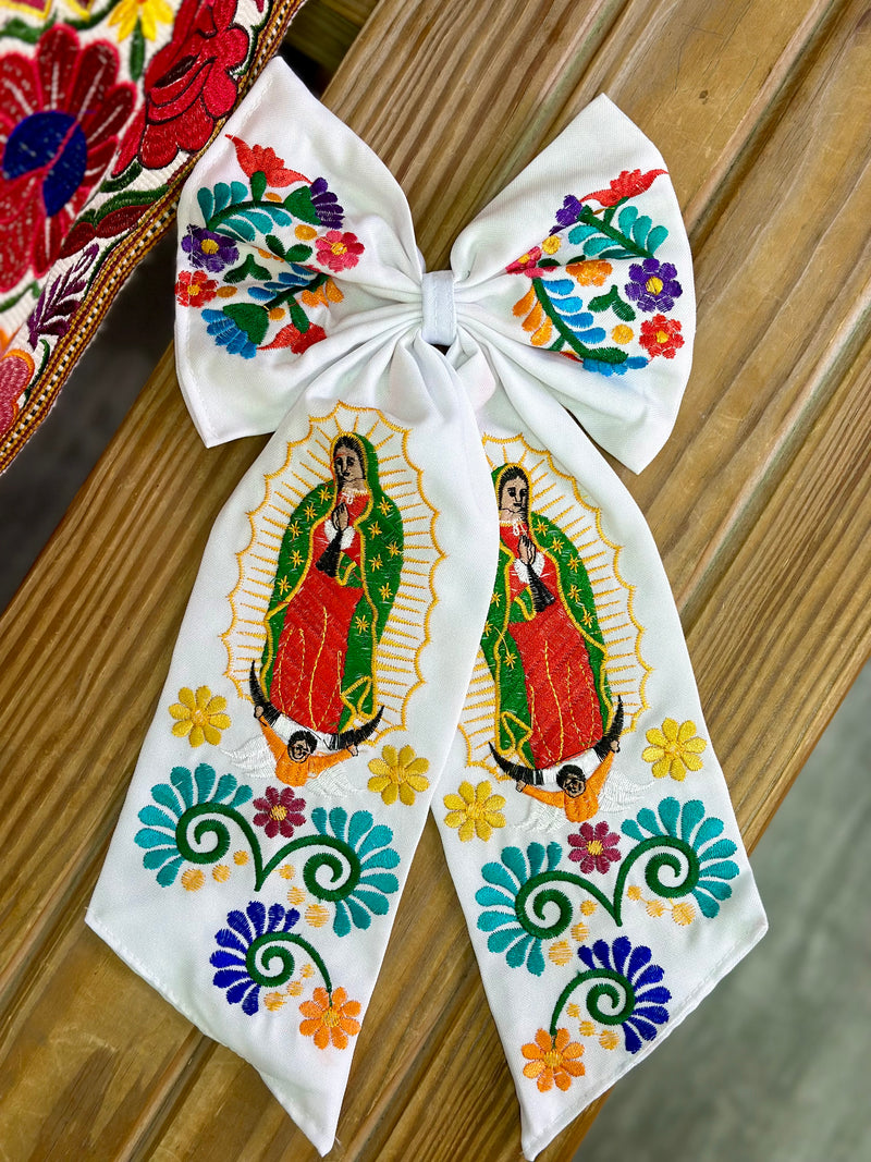 Virgen Mexican Bordado Bow Clips Long