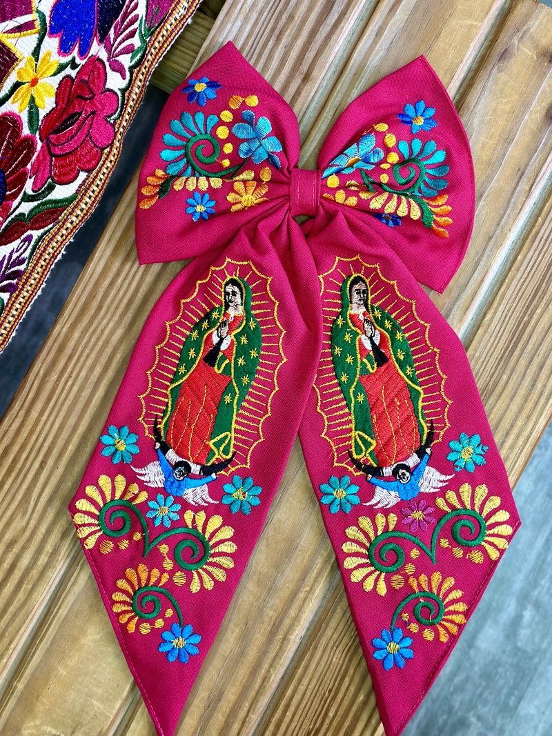 Virgen Mexican Bordado Bow Clips Long