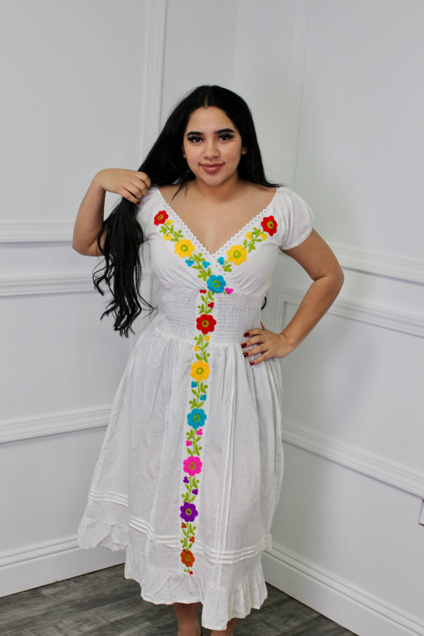 La Dama Embroidered Dress White