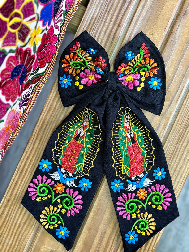 Virgen Mexican Bordado Bow Clips Long