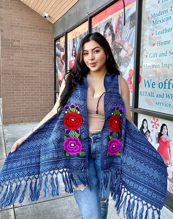 Mary Mexican Rebozo Vest Blue