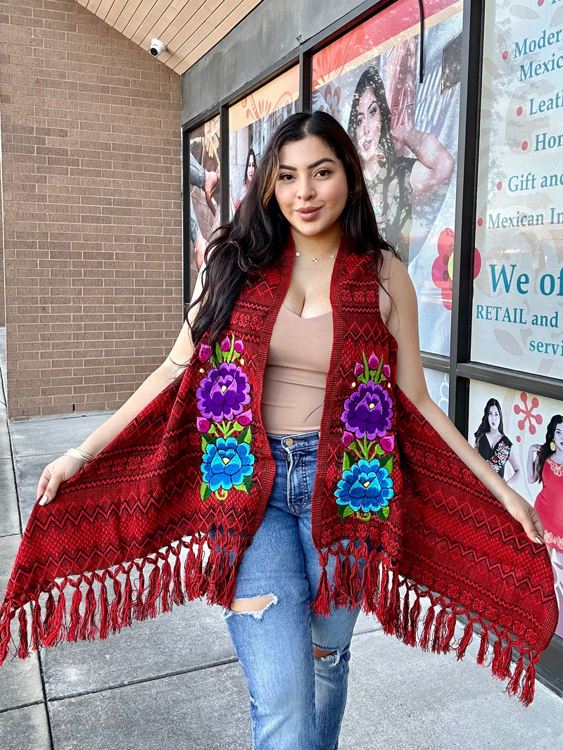 Mary Mexican Rebozo Vest Red