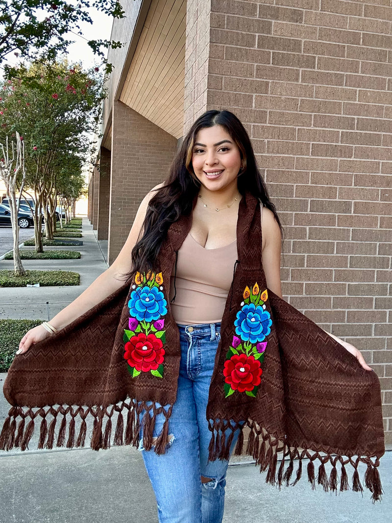 Mary Mexican Rebozo Vest Brown