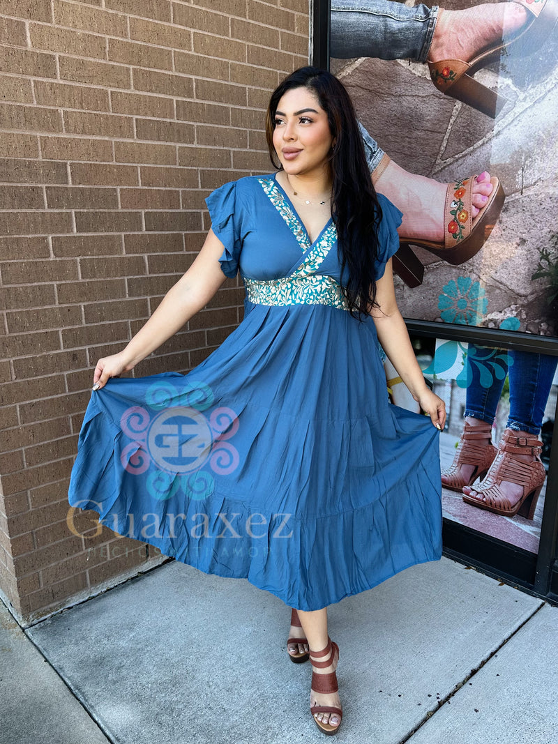 Mari Carmen Mexican Long Emrbroidery Dress