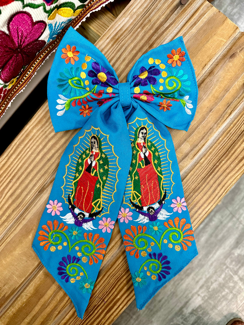 Virgen Mexican Bordado Bow Clips Long