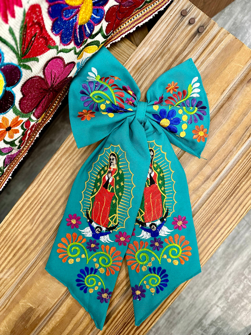 Virgen Mexican Bordado Bow Clips Long