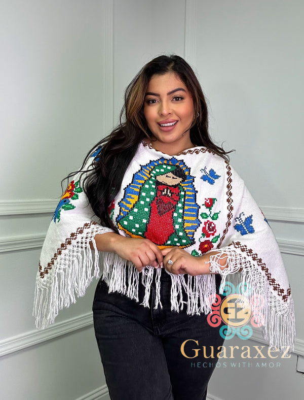 Virgencita Mexican Poncho White