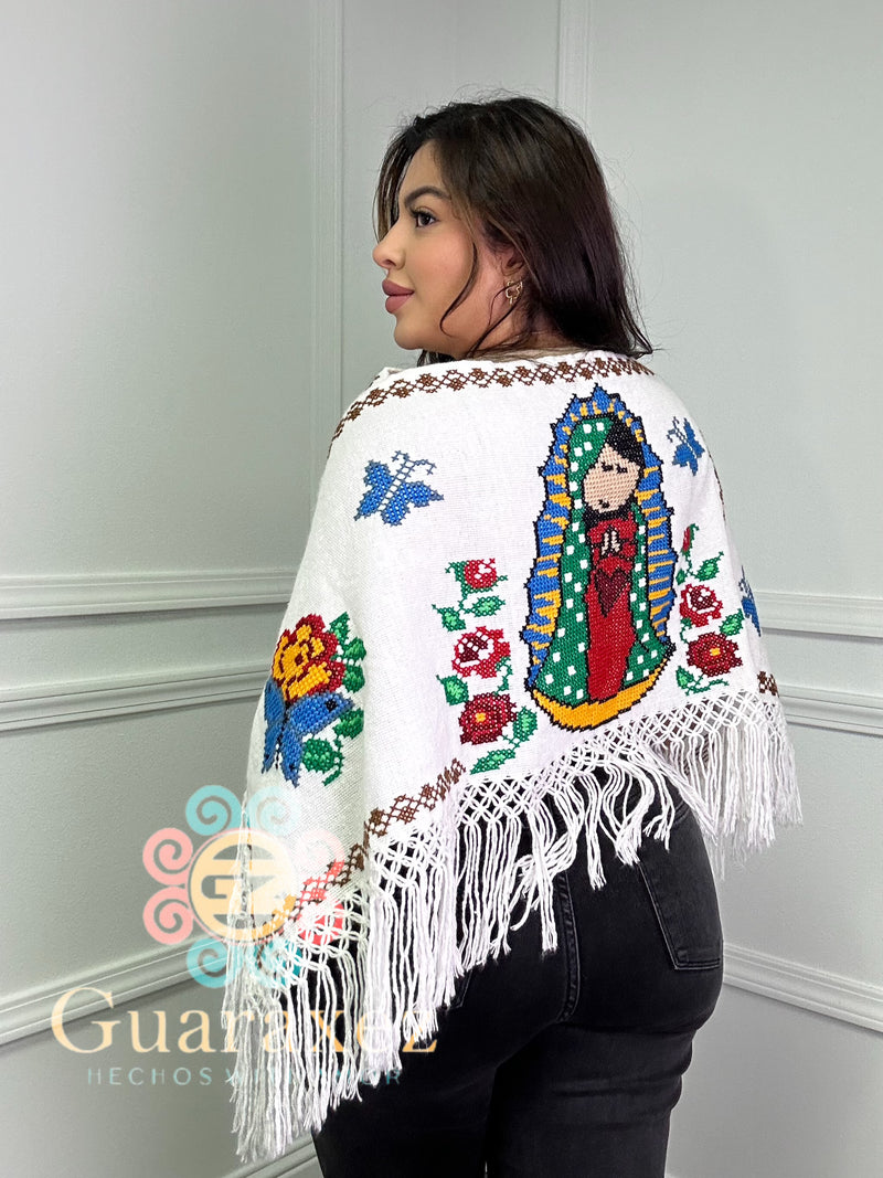 Virgencita Mexican Poncho White