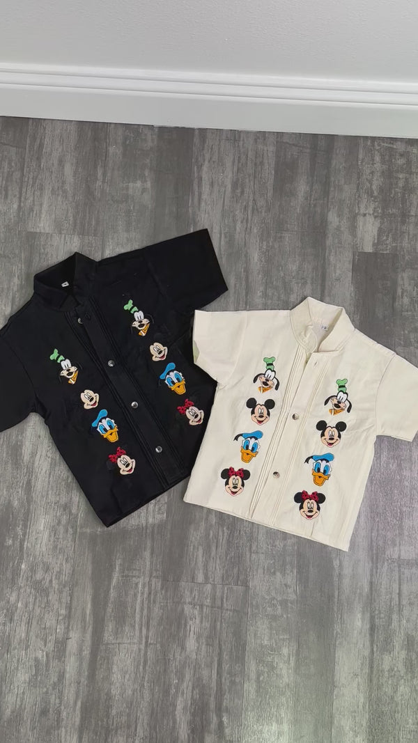 Disney Embroidered Guayabera Kids Black